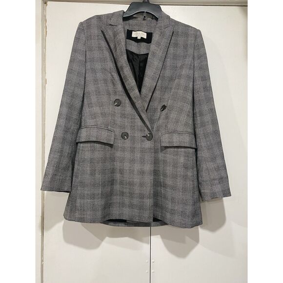 Veronika Maine Jackets & Blazers - Veronika Maine blazer jacket womens Sz 10 Double Breasted Gray Black Glen Plaid